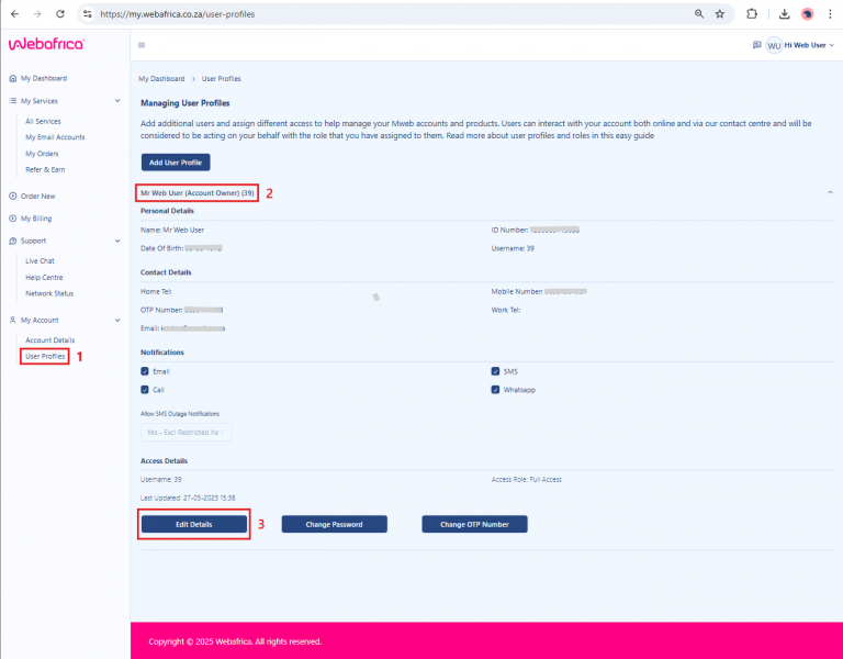 Account Notifications – Webafrica Knowledgebase